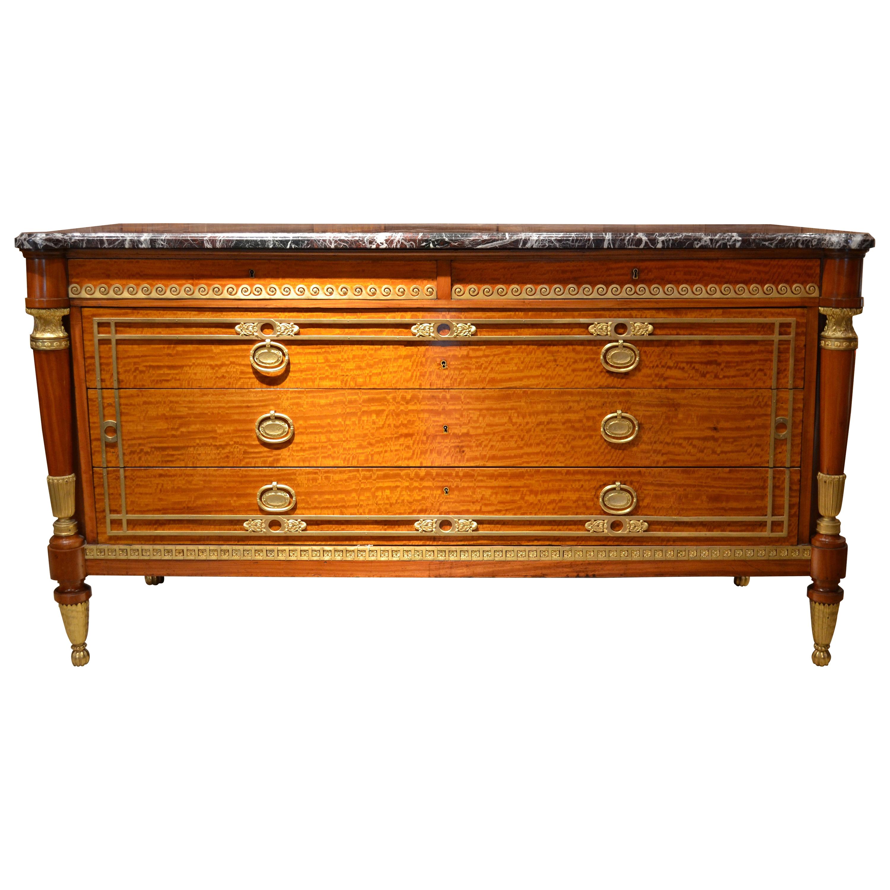 Antique French Satinwood Marble-Topped Commode