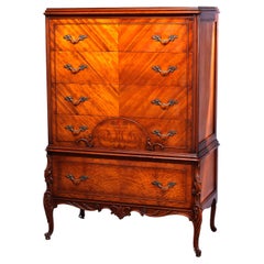 Antique French Satinwood 
Marquetry Inlay High Chest, Circa 1910