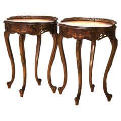 Antique French Satinwood & Rosewood Floral Marquetry Inlaid & Polychrome Stands
