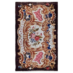 Antique French Savonnerie Area Rug, en laine noué à la main, début des années 1900, 1,20 m x 2,10 m