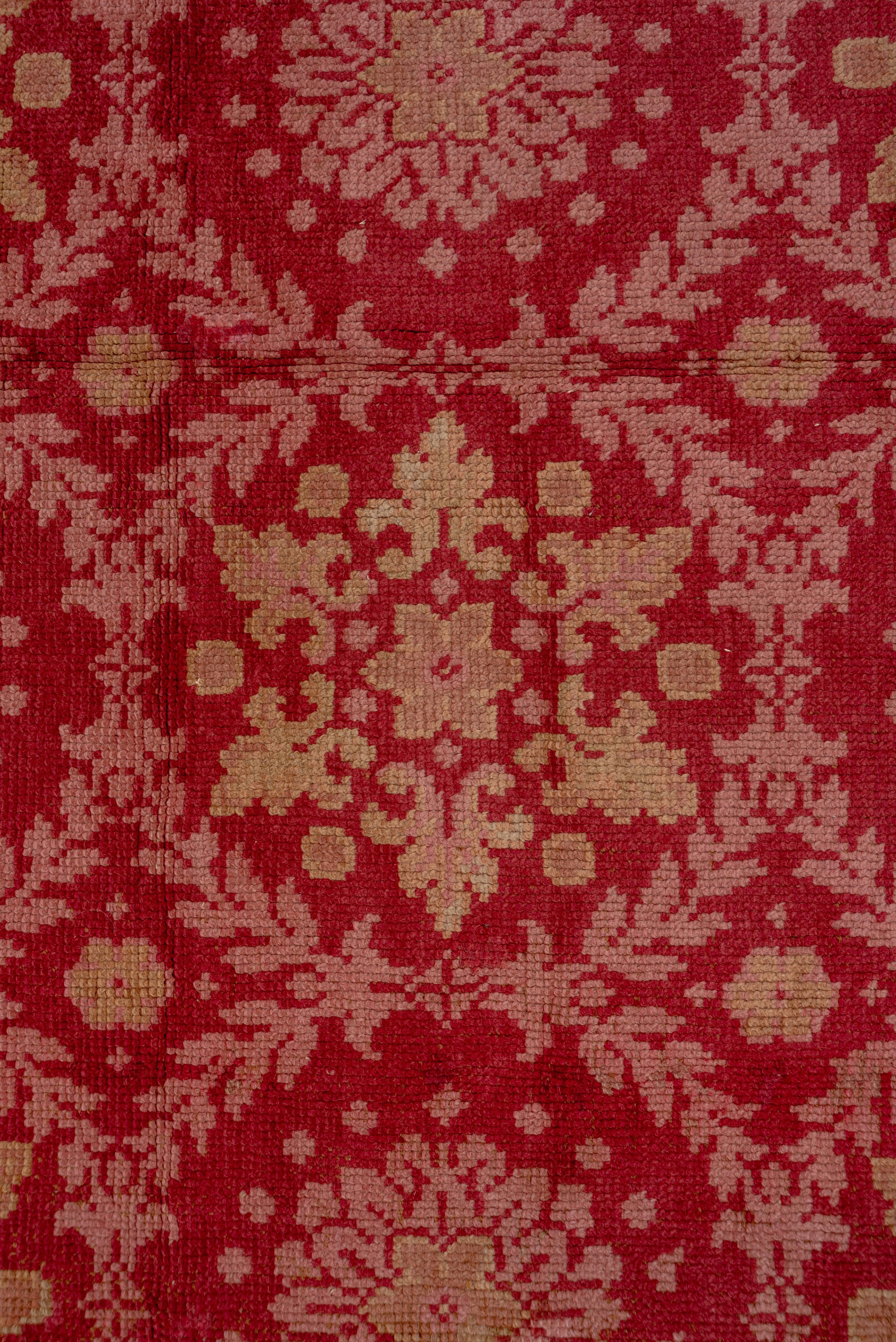 Wool Antique French Savonnerie Carpet, Red Field For Sale