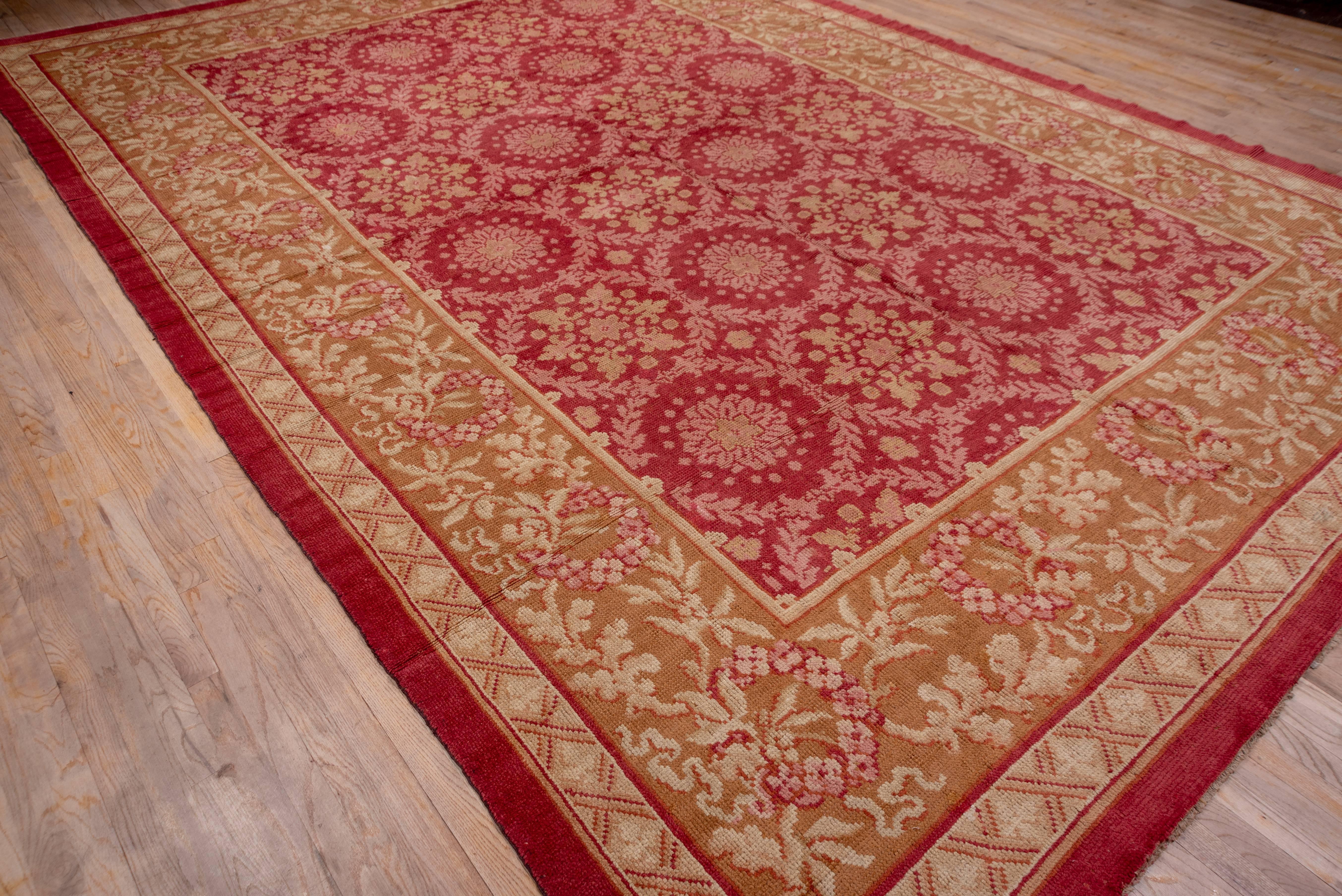 Laine Tapis français ancien de Savonnerie, terrain rouge en vente