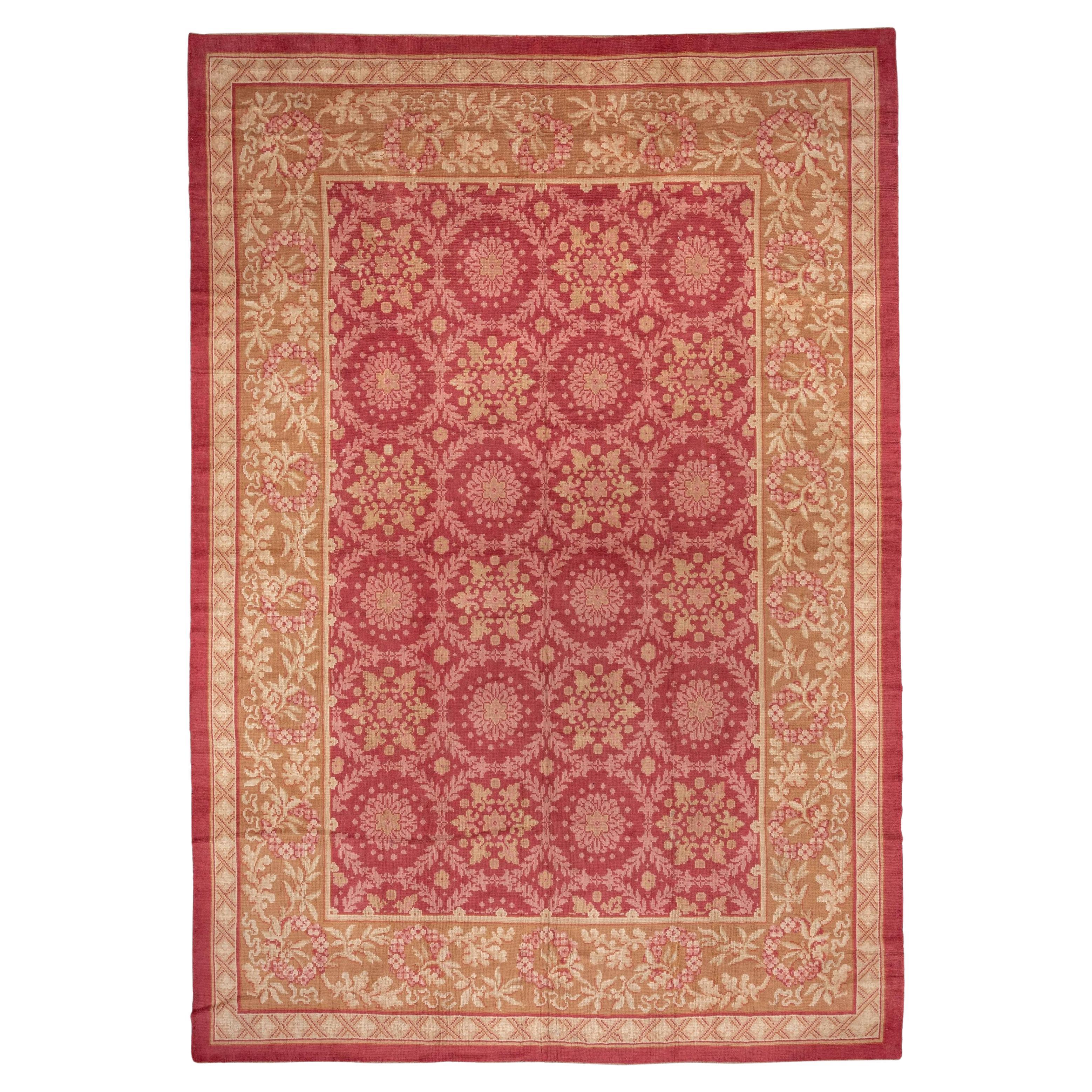 Antique French Savonnerie Carpet, Red Field For Sale