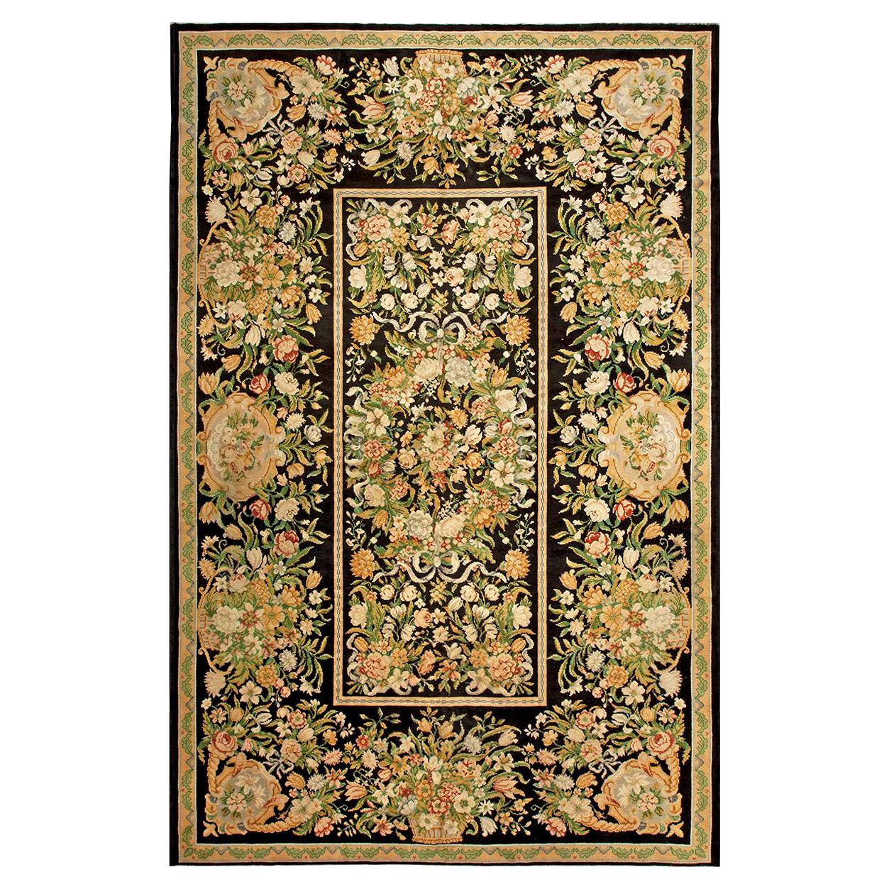 Early 20th Century French Savonnerie Botanic Handmade Wool Rug For Sale
