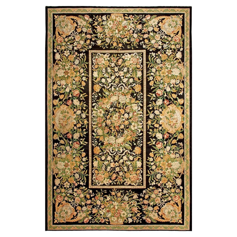 Oneofakind French Savonnerie Botanic Handwoven Wool Rug For Sale at