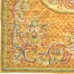 19th Century Antique French Yellow, Green, and Pink Floral Savonnerie Rug