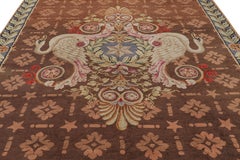 Antiker französischer Savonnerie-Teppich in Braun und Grün mit Medaillon - Rug & Kilim