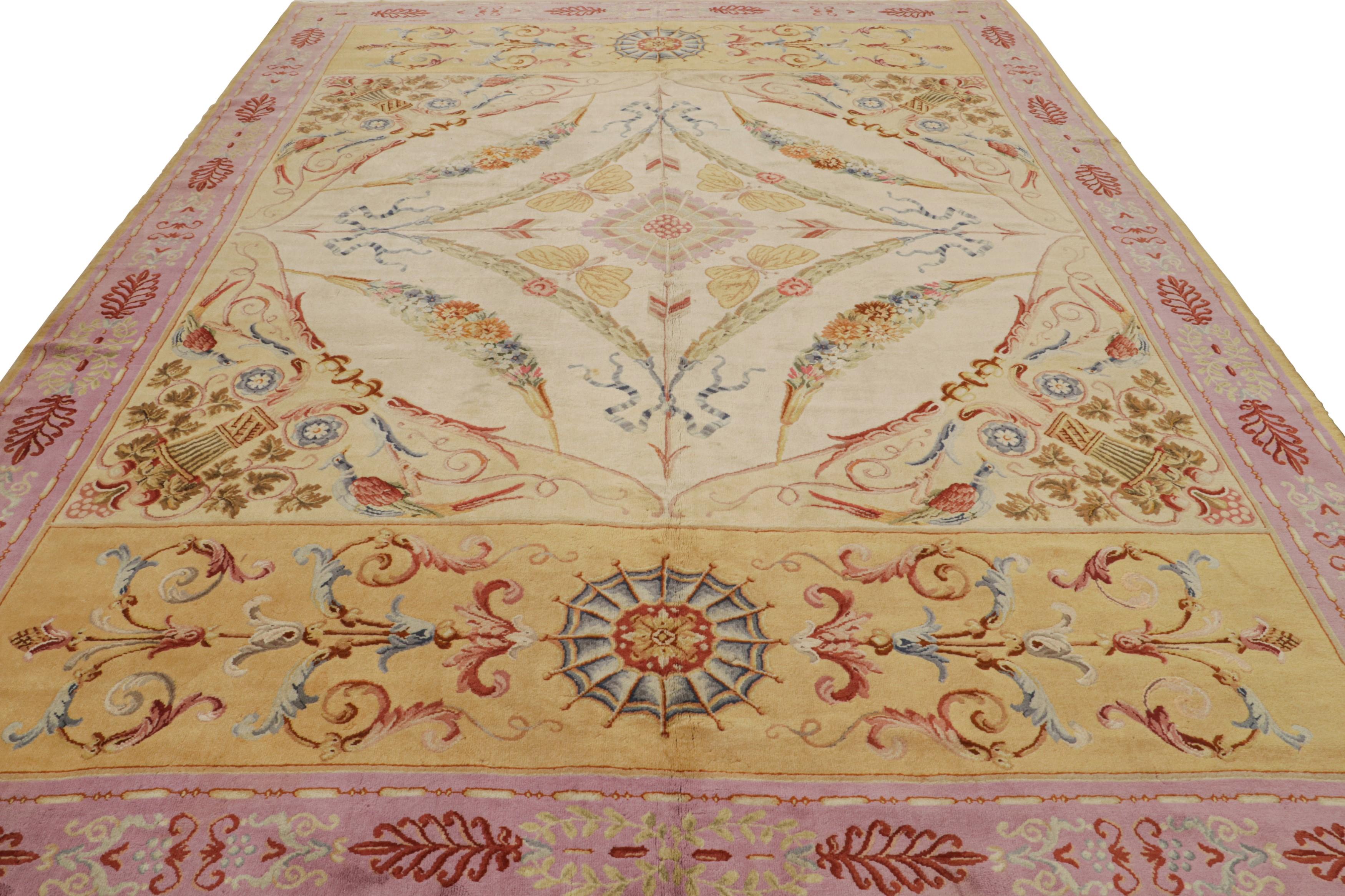Hand-Knotted Antique French Savonnerie Rug in Cream with Floral Patterns For Sale