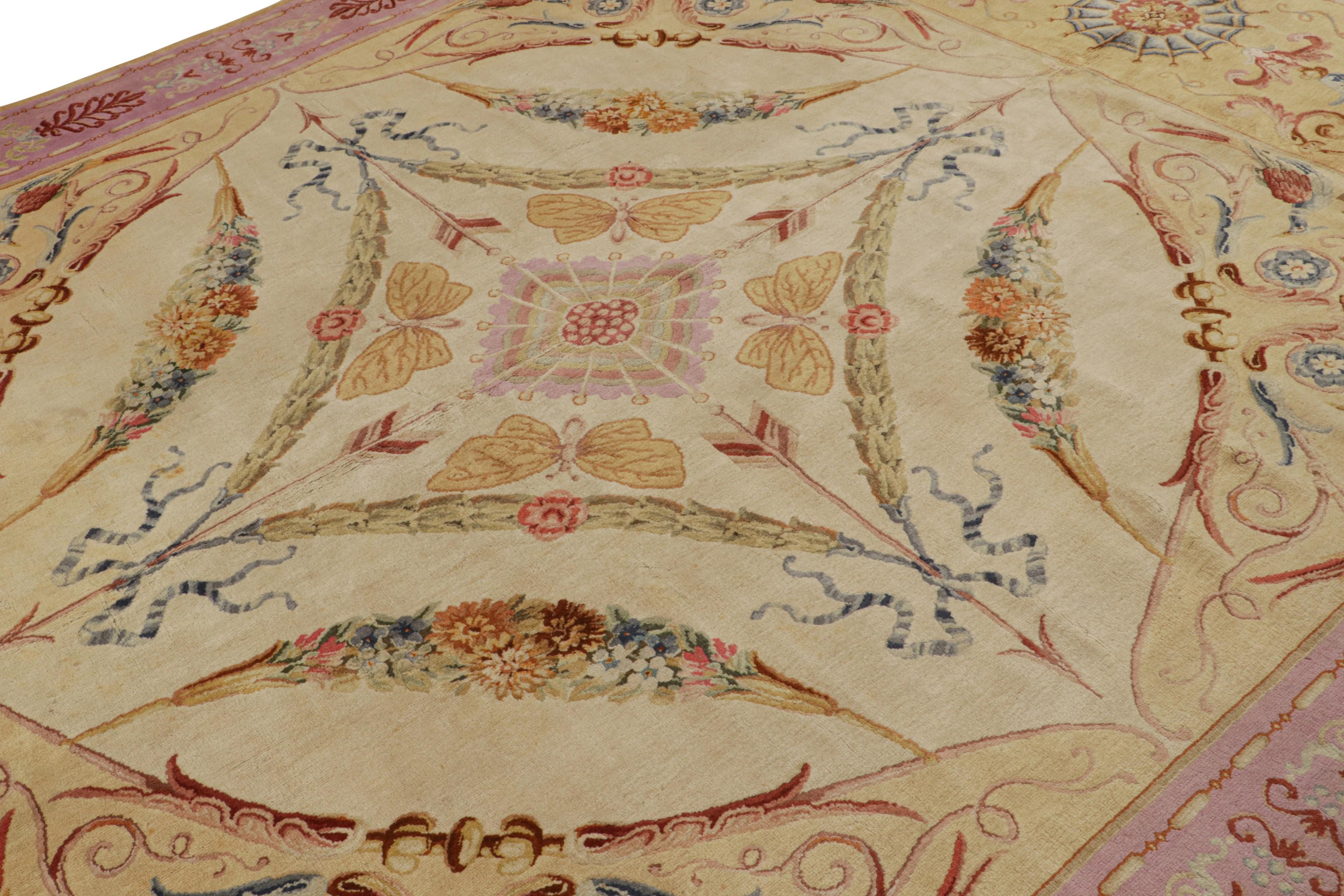 Mid-19th Century Antique French Savonnerie Rug in Cream with Floral Patterns For Sale