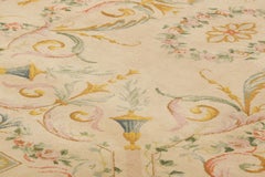 Antique French Savonnerie Rug in Cream with Floral Patterns  Rug & Kilim