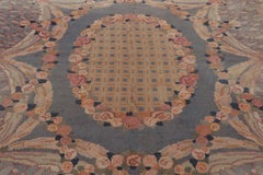 Antique French Savonnerie Rug, Rose Medallion in Sky Blue and Coral-Rug & Kilim
