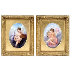 Antique French School Porcelain Plaques 19th Century