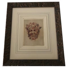 Antique French School Sanguine and Pencil Drawing of a Satyr 