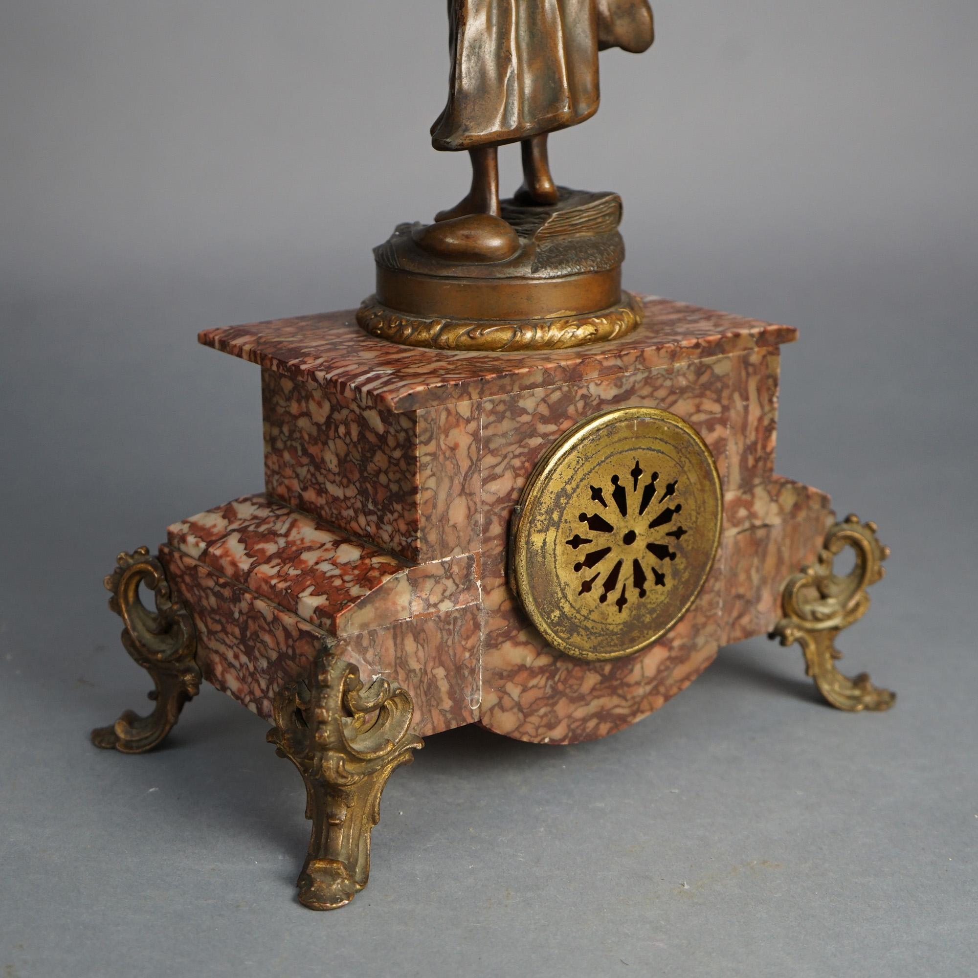 Antique French Scientia, Figural Bronzed Metal & Rouge Marble Footed Clock C1890 For Sale 6