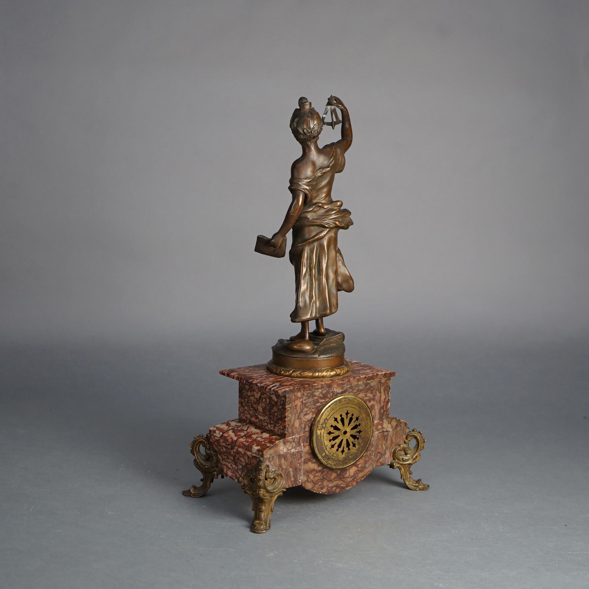 Antique French Scientia, Figural Bronzed Metal & Rouge Marble Footed Clock C1890 For Sale 8