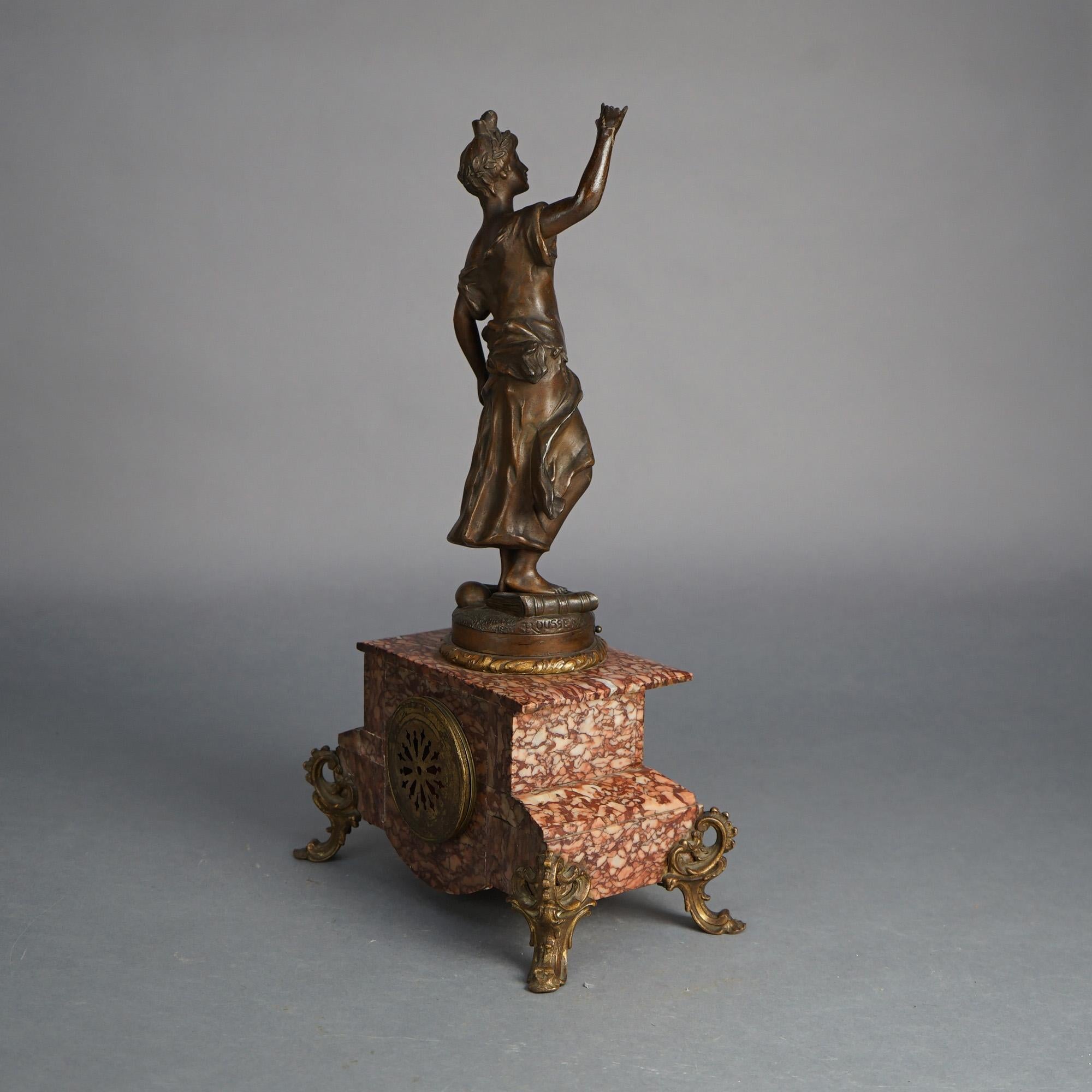 Antique French Scientia, Figural Bronzed Metal & Rouge Marble Footed Clock C1890 For Sale 9