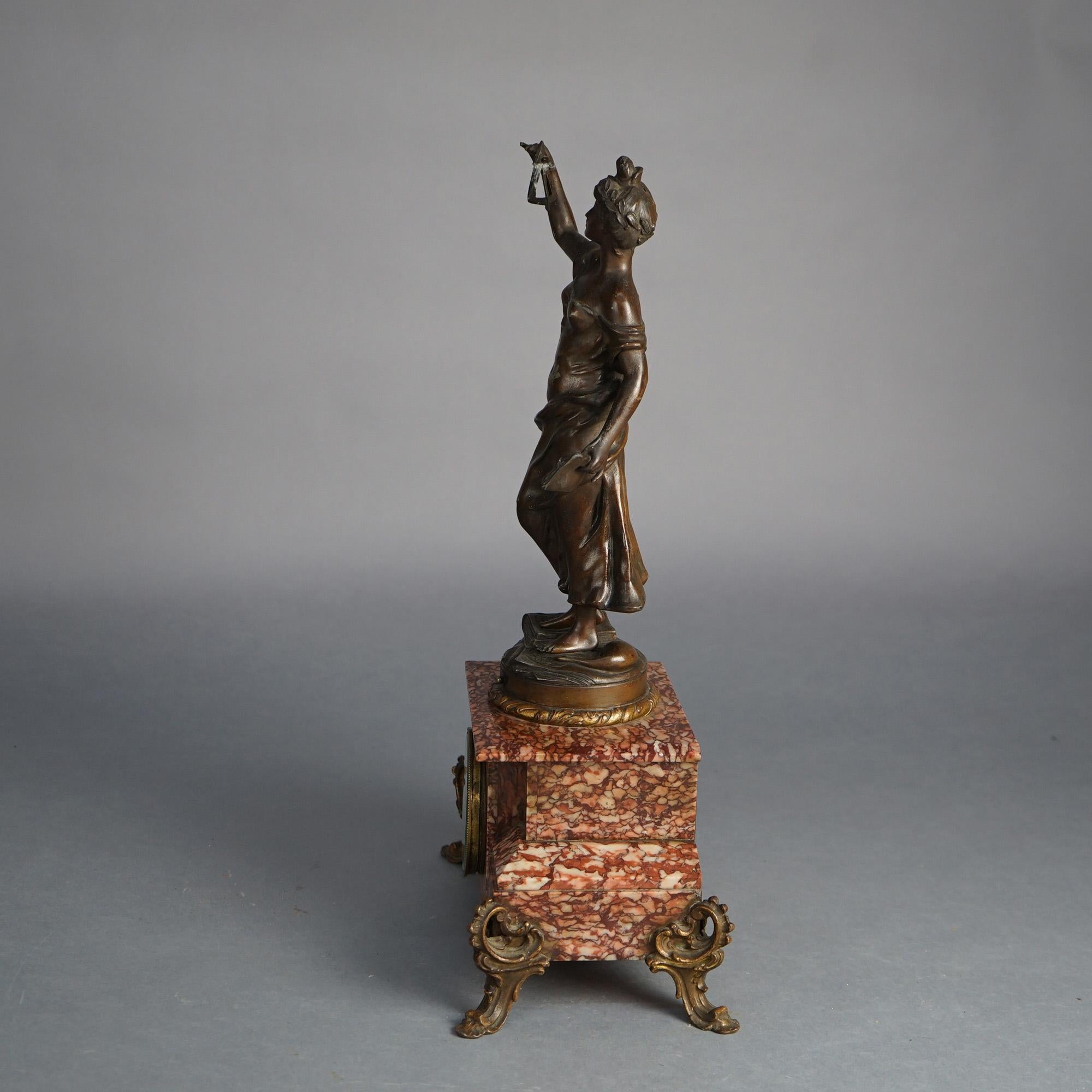Antique French Scientia, Figural Bronzed Metal & Rouge Marble Footed Clock C1890 For Sale 3
