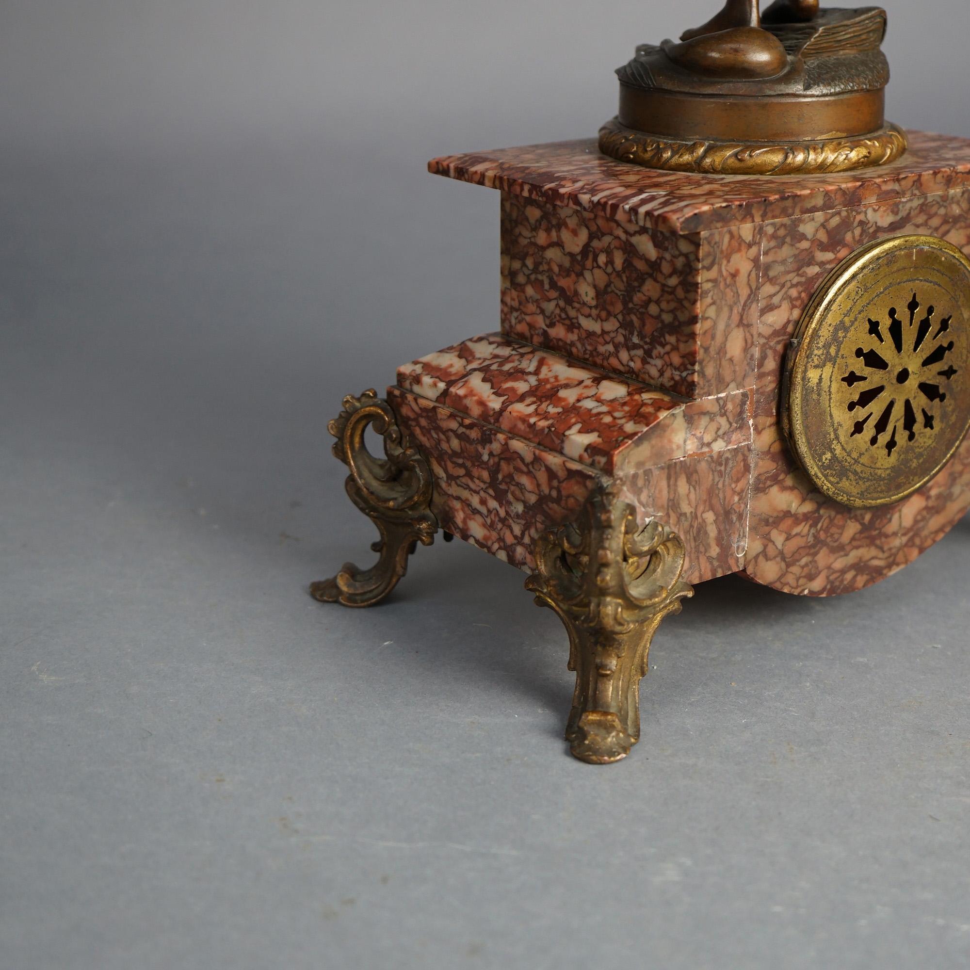 Antique French Scientia, Figural Bronzed Metal & Rouge Marble Footed Clock C1890 For Sale 5