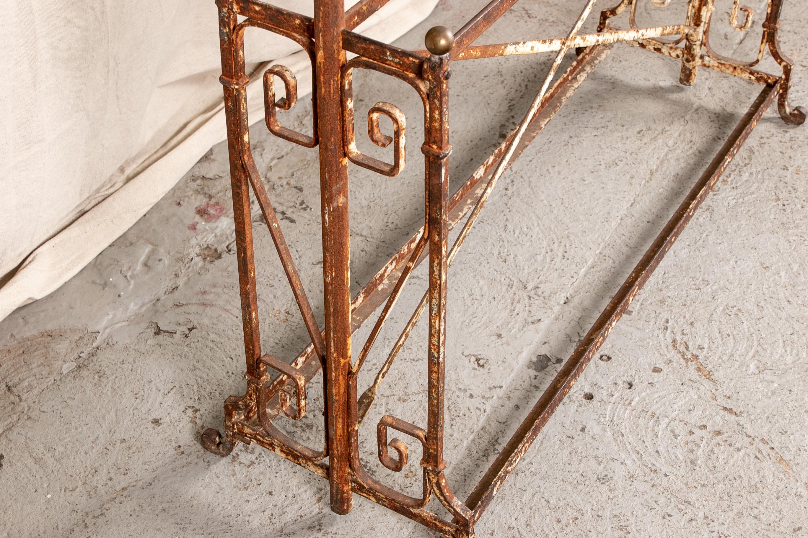Industrial Antique French Screen Coat Rack with Hooks For Sale