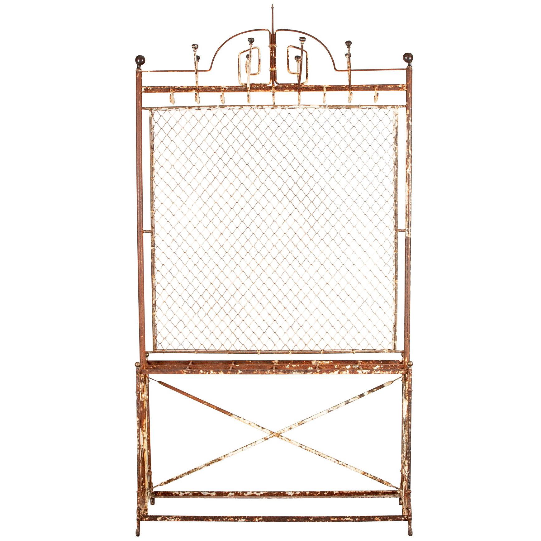 Antique French Screen Coat Rack with Hooks For Sale