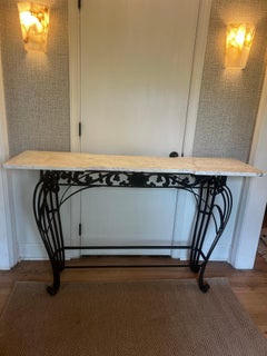 Antique French Scrolled Iron Console/Center Table with Carrara Marble Top