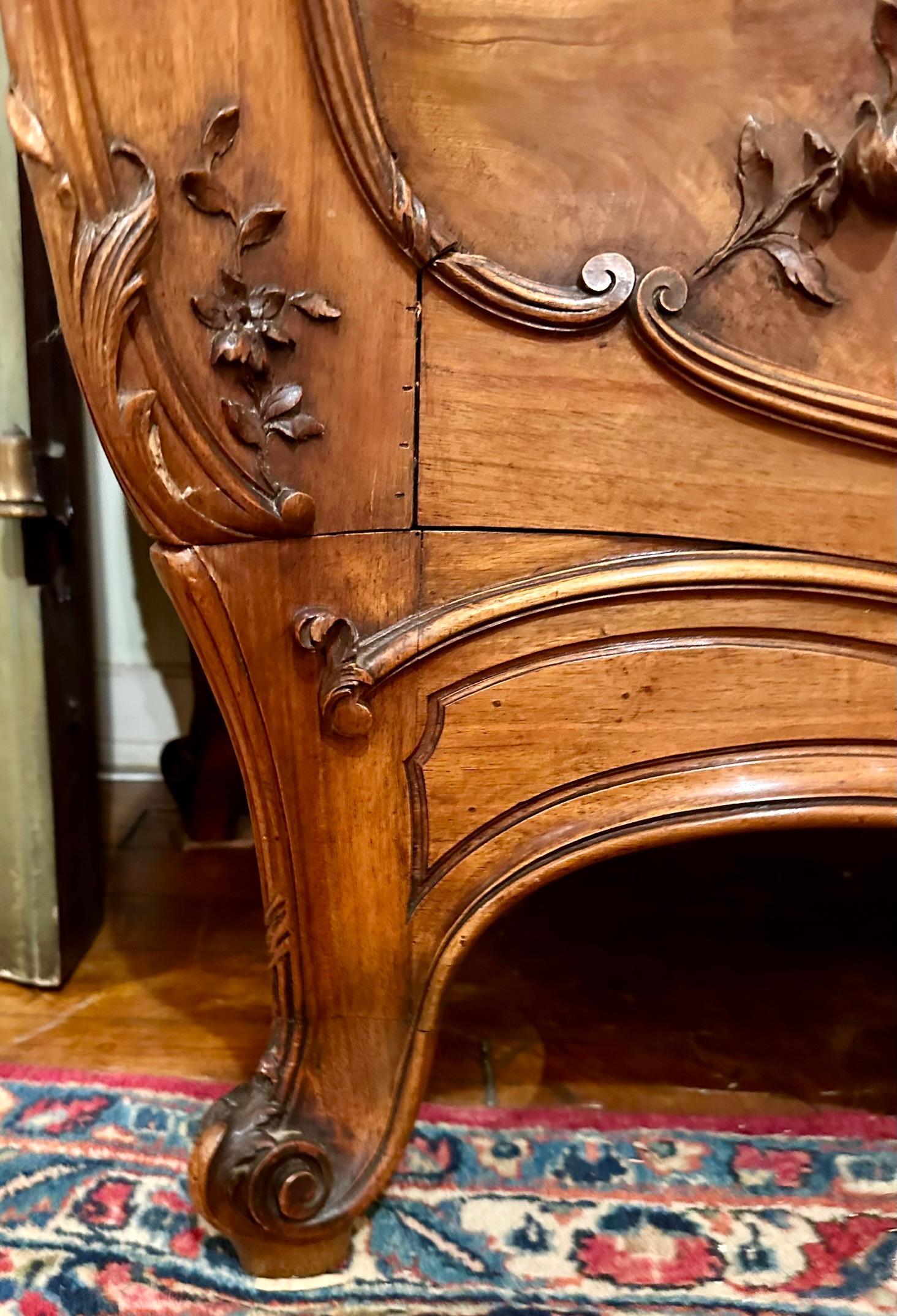 Antique French Sculpted Walnut & Mirrored Armoire Signed 