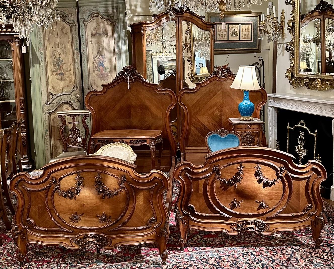 Antique French Sculpted Walnut & Mirrored Armoire Signed 