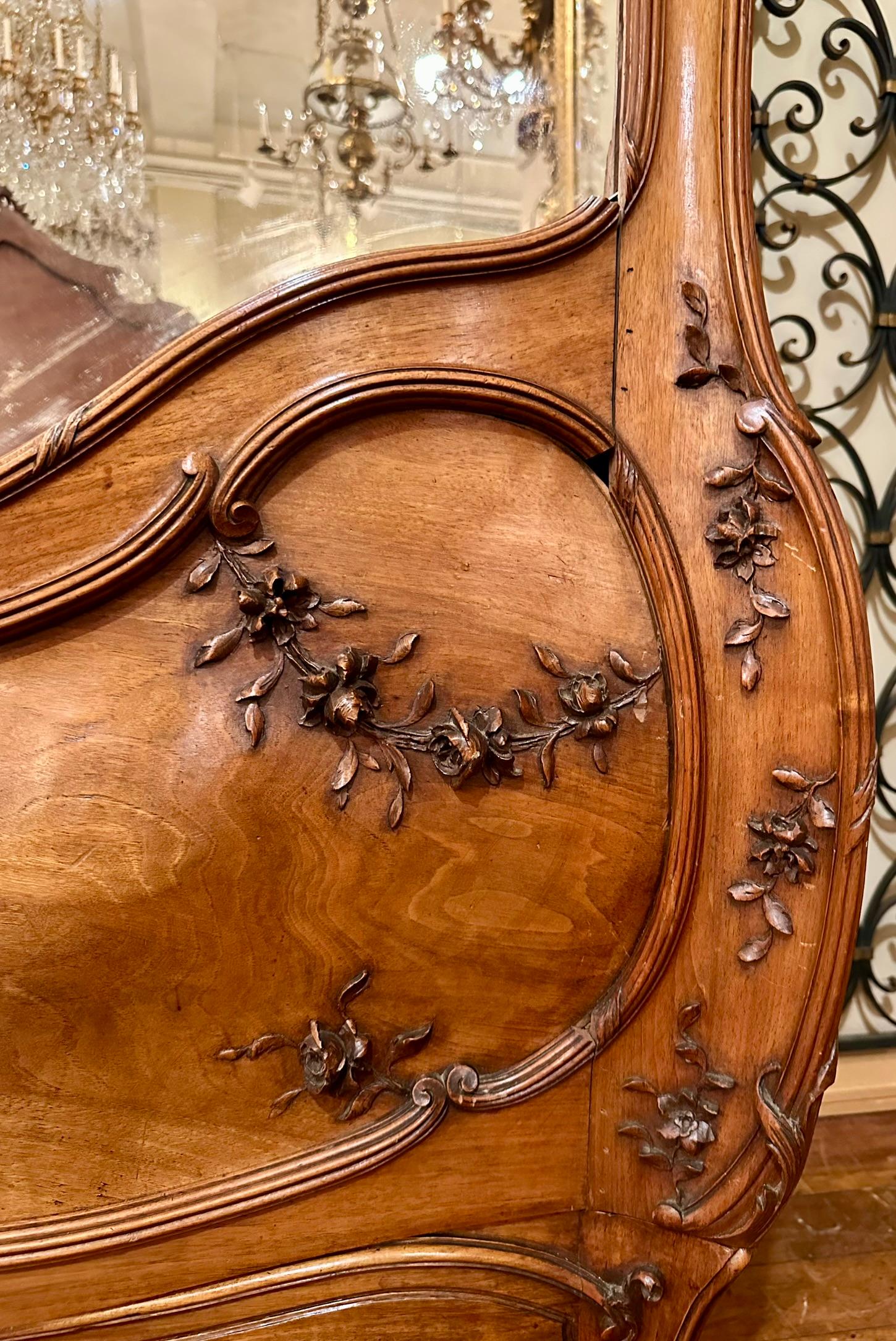 Antique French Sculpted Walnut & Mirrored Armoire Signed 