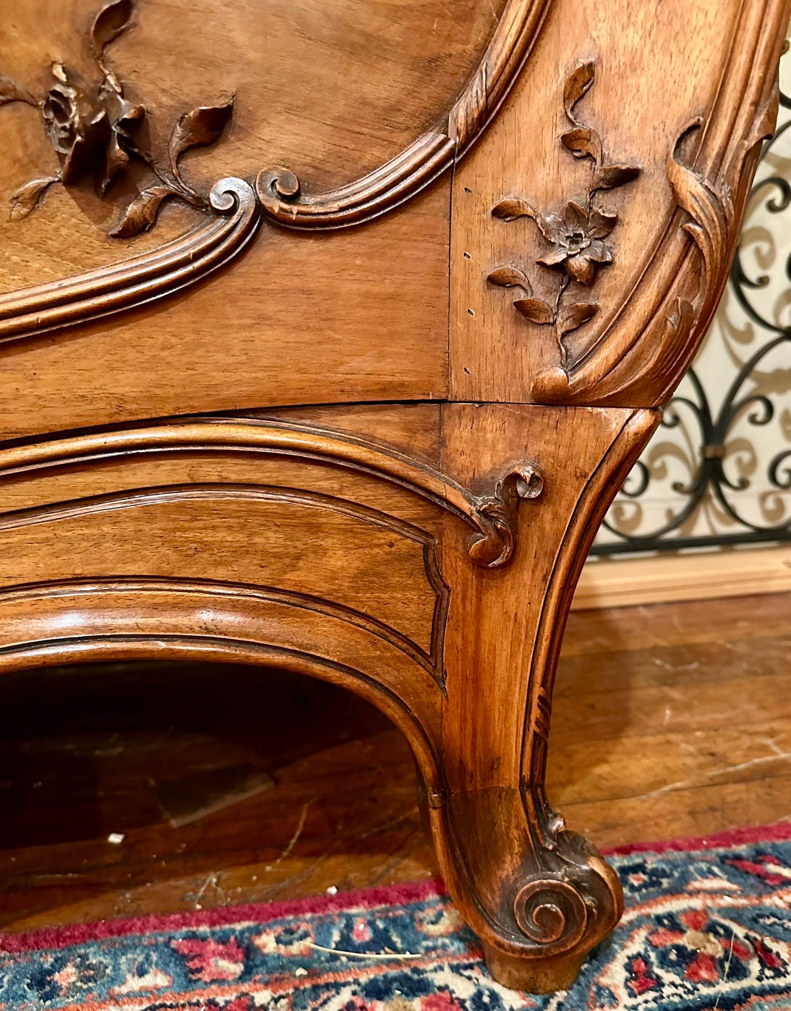 Antique French Sculpted Walnut & Mirrored Armoire Signed 