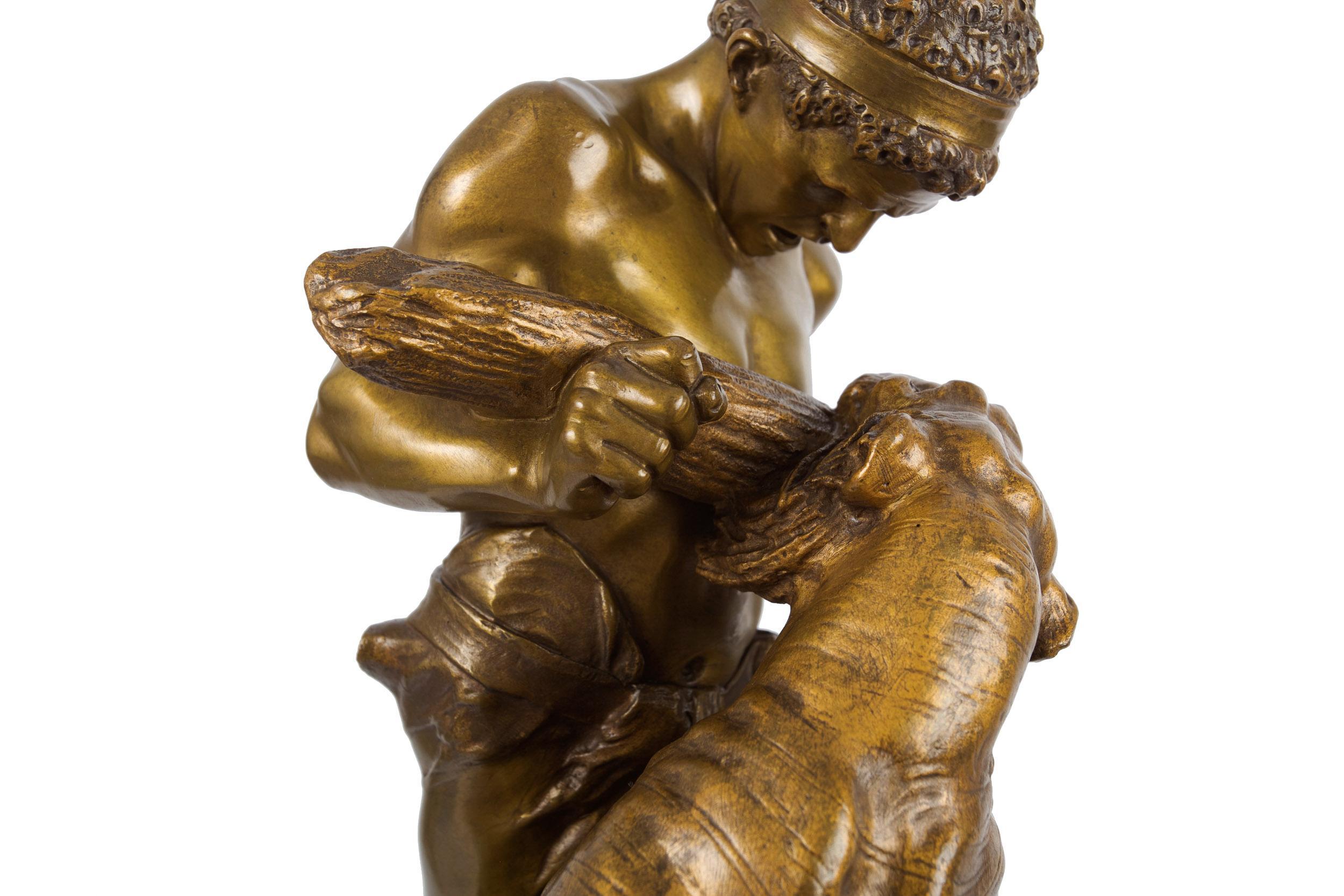 Antique French Sculpture of Man Fighting Tiger by Edouard Drouot In Good Condition In Shippensburg, PA