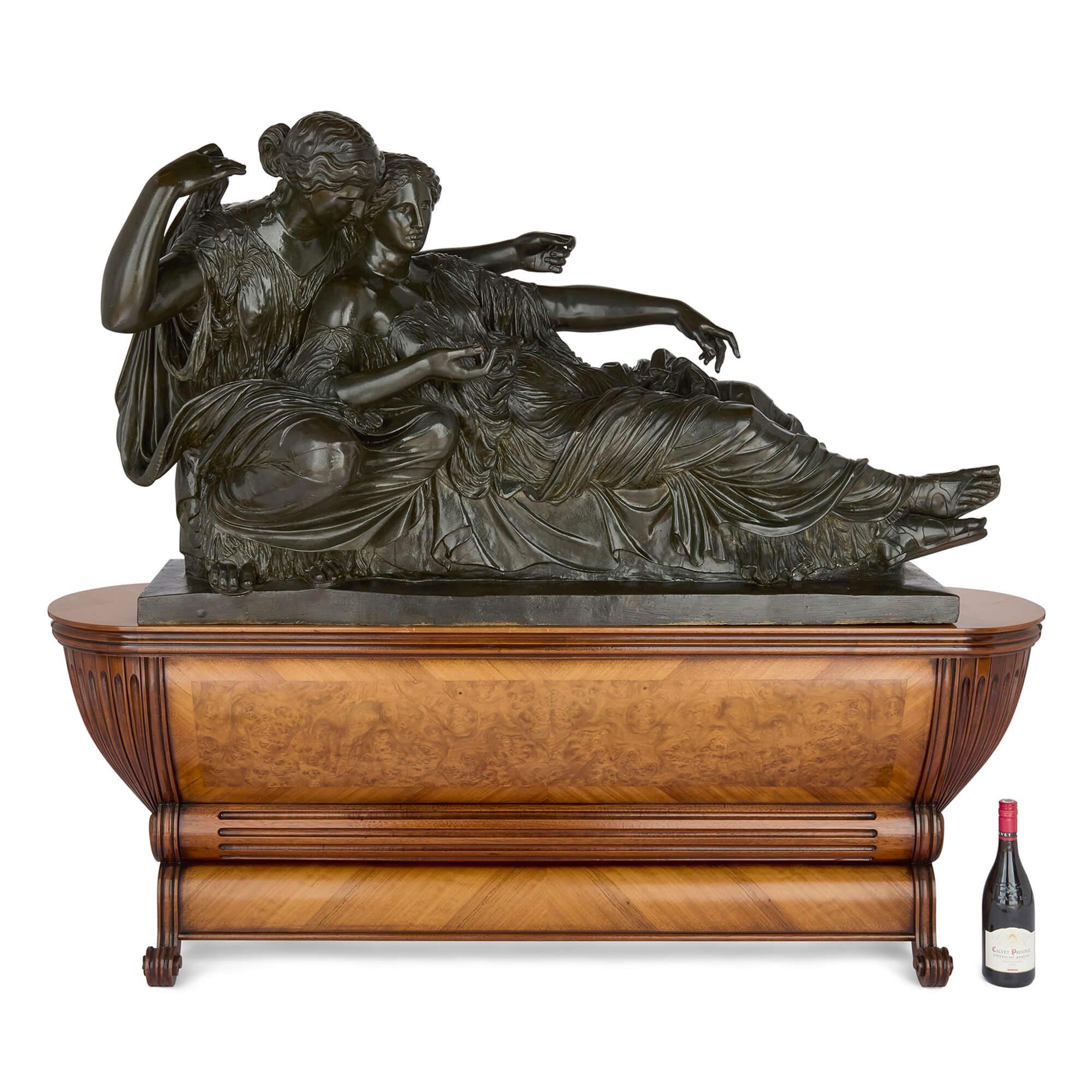 Antique French Skulptur Patinated Bronze Zwei Schicksale Barbedienne Lequesne im Angebot 2