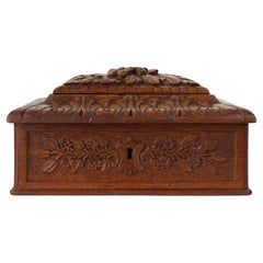 Antique French sculptured sewing box in oak, ca. 1900