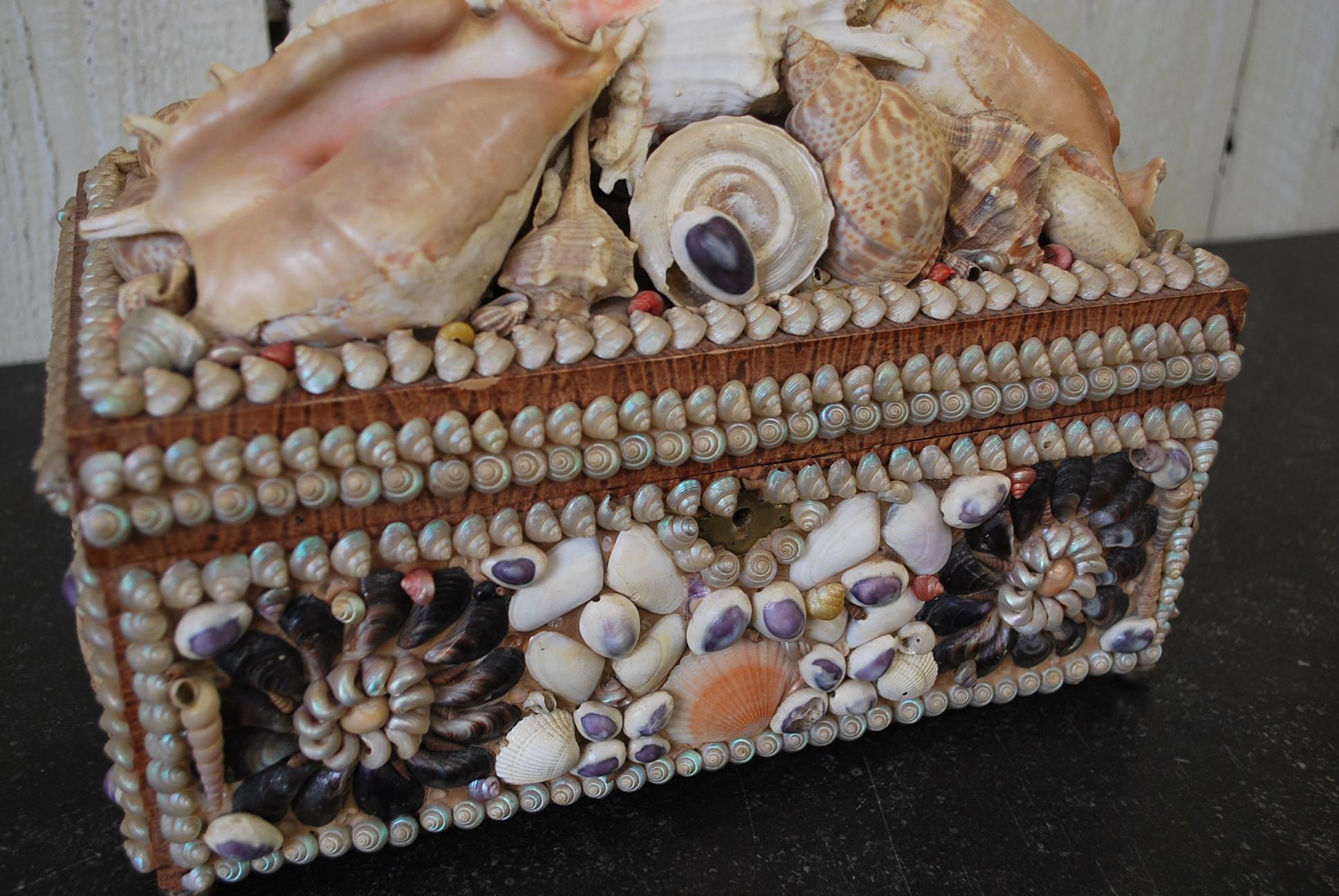 International Style Antique French seashell  Decorative Jewellery /curios Box, Circa 1900 For Sale
