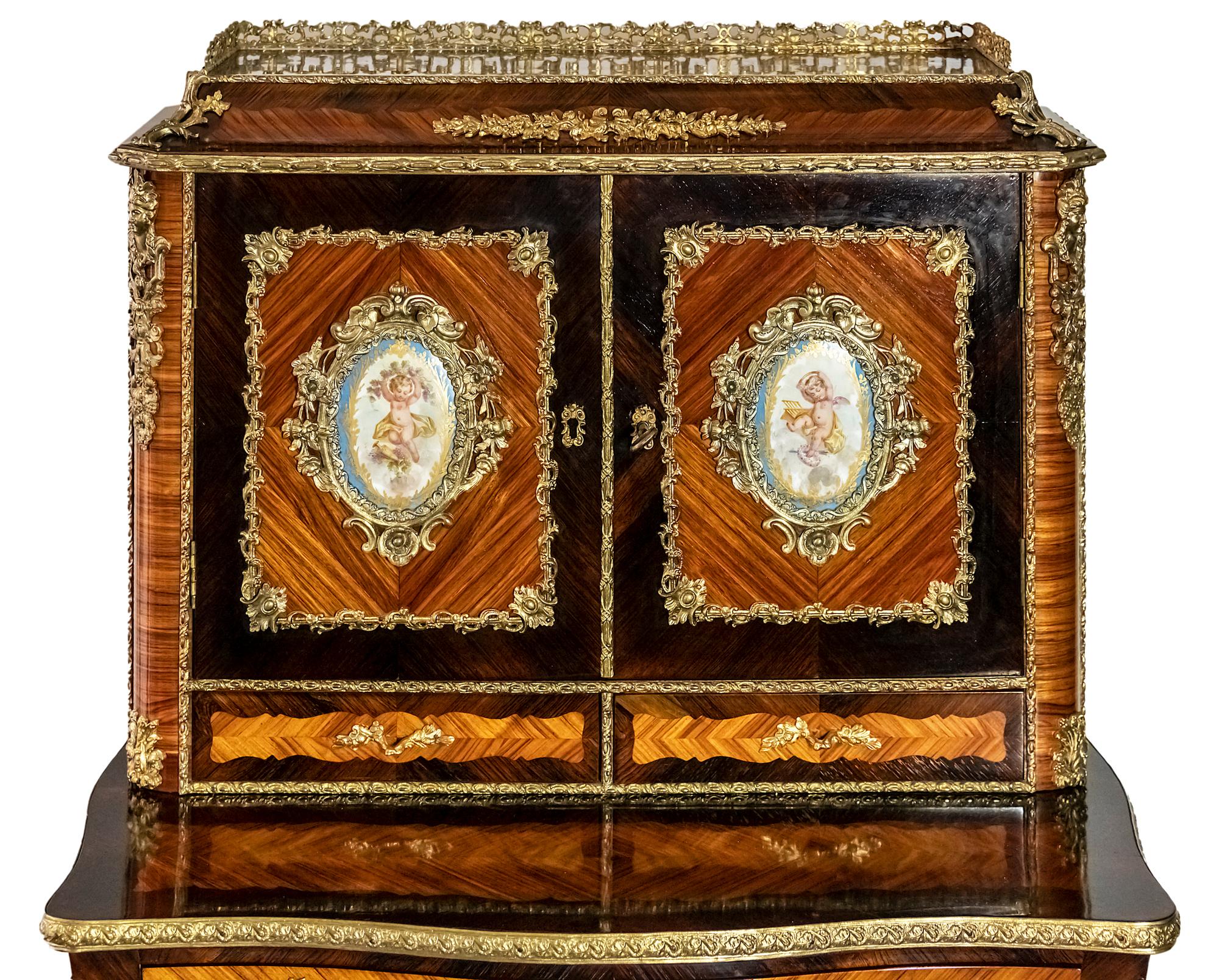 Painted Antique French Secretaire with Sèvres Porcelain