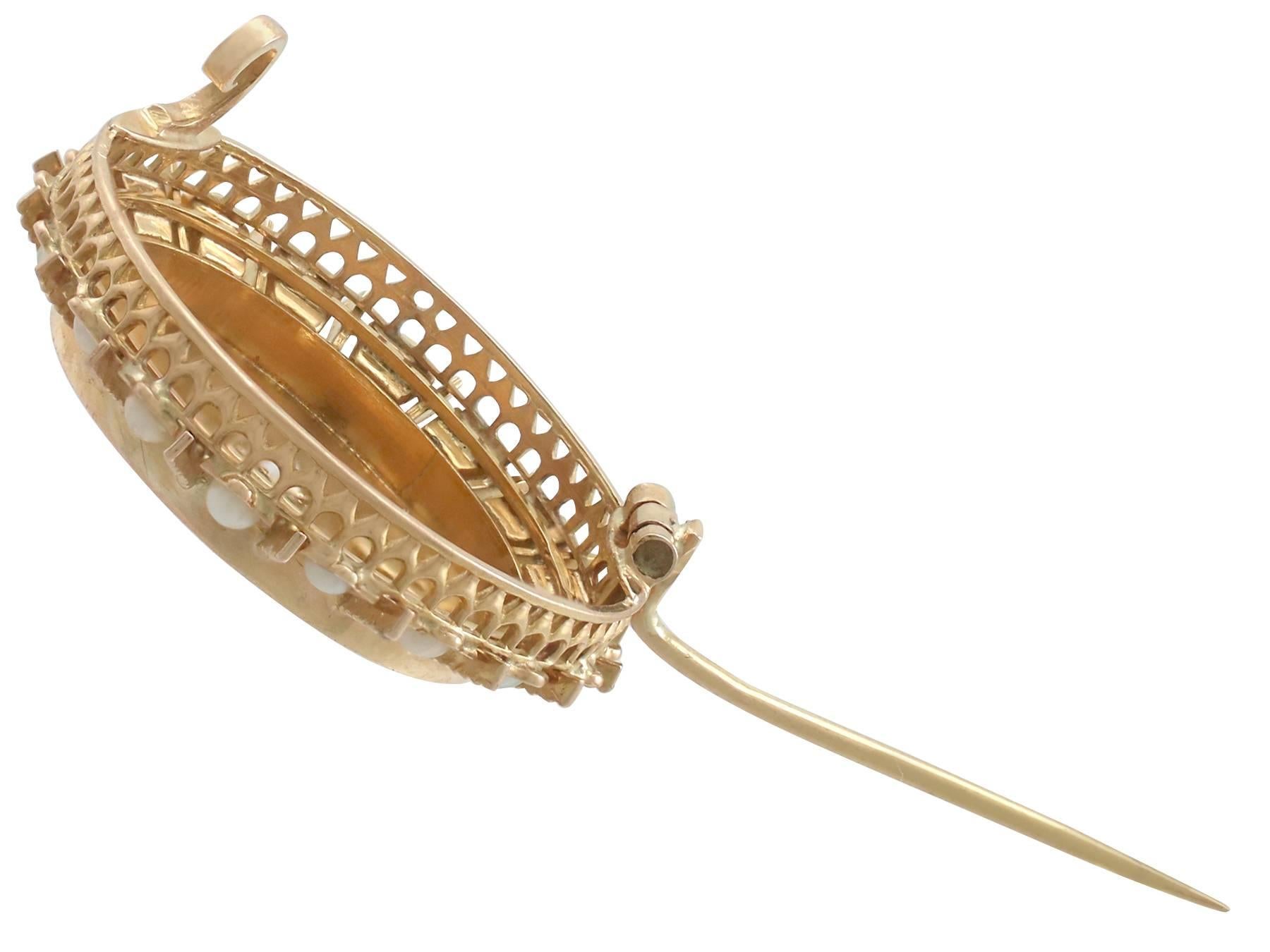 Women's Antique French Seed Pearl and Diamond Yellow Gold Brooch For Sale