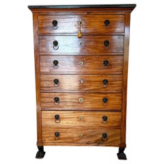 Antique French Semainier Empire Tall Chest of Drawers With Marble Top