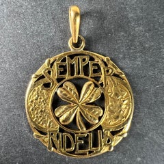 Antique French Semper Fidelis Forever Love 18K Yellow Gold Lucky Clover Pendant