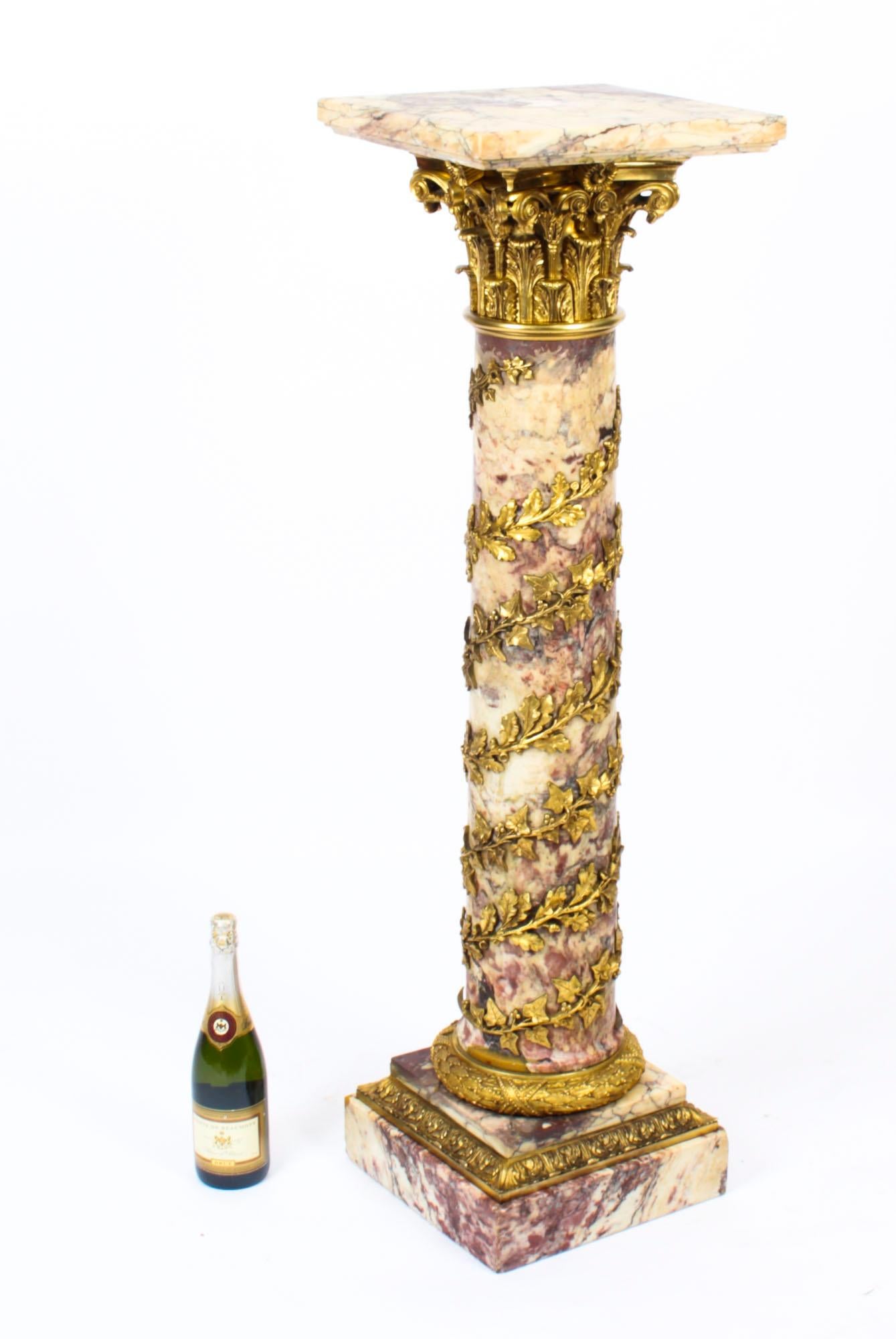 Antique French Serpentine Marmo Viola Ormolu Marble Pedestal, 19th Century 7