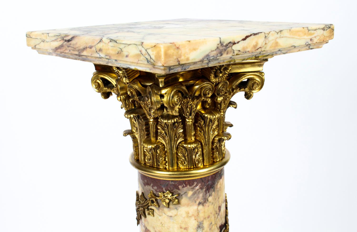 Antique French Serpentine Marmo Viola Ormolu Marble Pedestal, 19th Century In Good Condition In London, GB