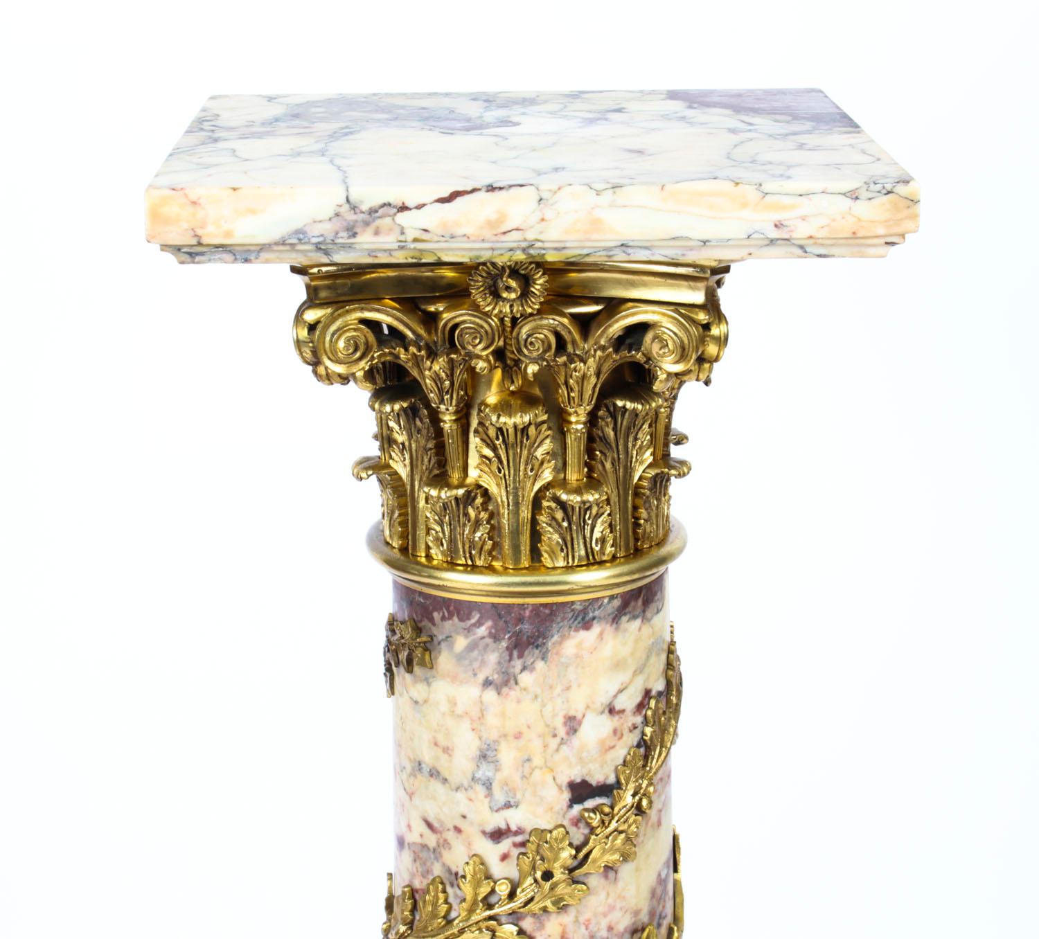 Mid-19th Century Antique French Serpentine Marmo Viola Ormolu Marble Pedestal, 19th Century