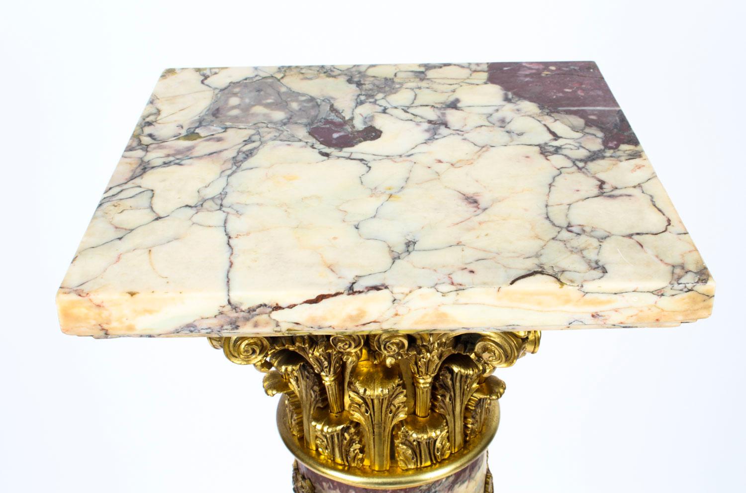 Antique French Serpentine Marmo Viola Ormolu Marble Pedestal, 19th Century 3