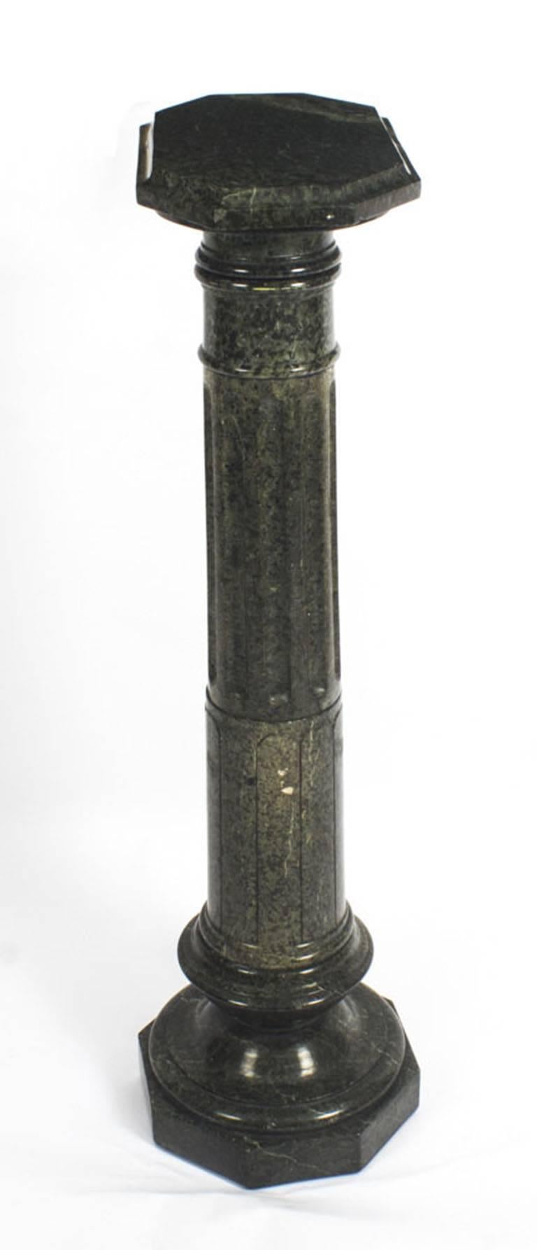 Antique French Serpentine Verde Antico Marble Pedestal, 19th Century 3