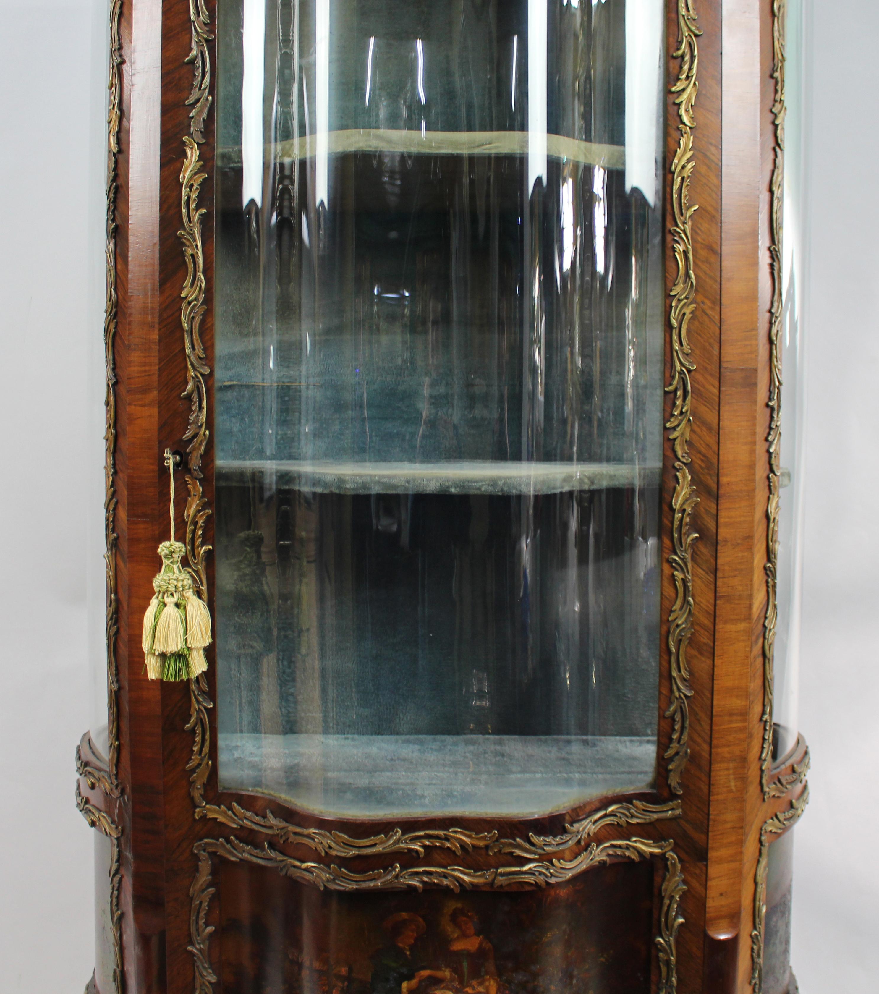 Rosewood Antique French Serpentine Vernis Martin Display Cabinet For Sale