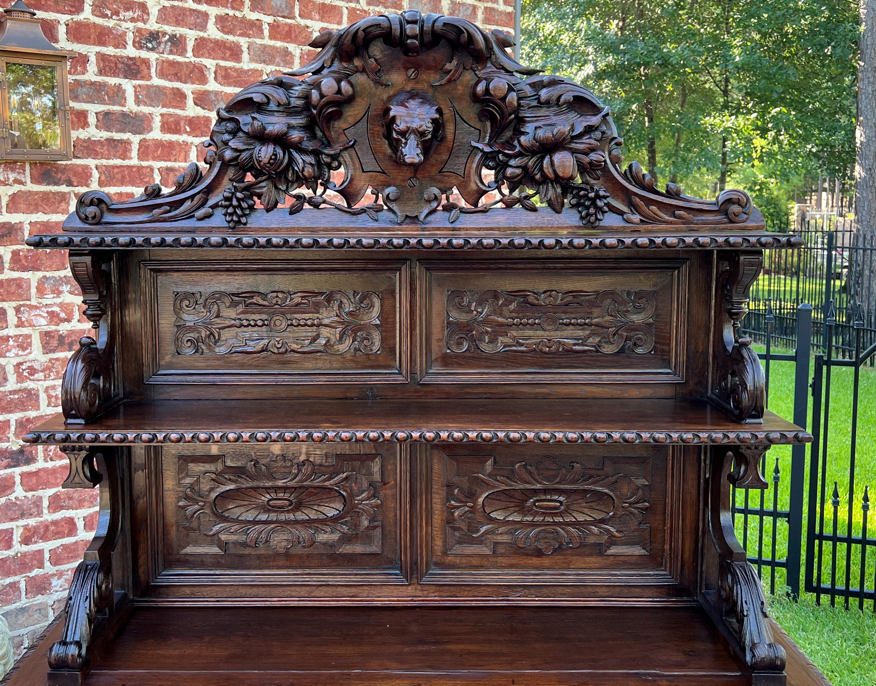 Antique French Server Buffet Sideboard Cabinet Oak Renaissance Dogs Birds Lions 7