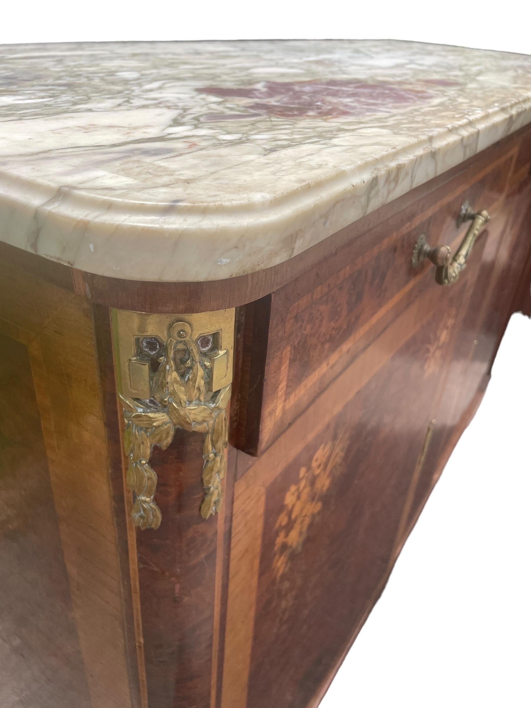Antique French Server Burlwood With Inlaid Marble Top and Bronze Mounts 1920s 5