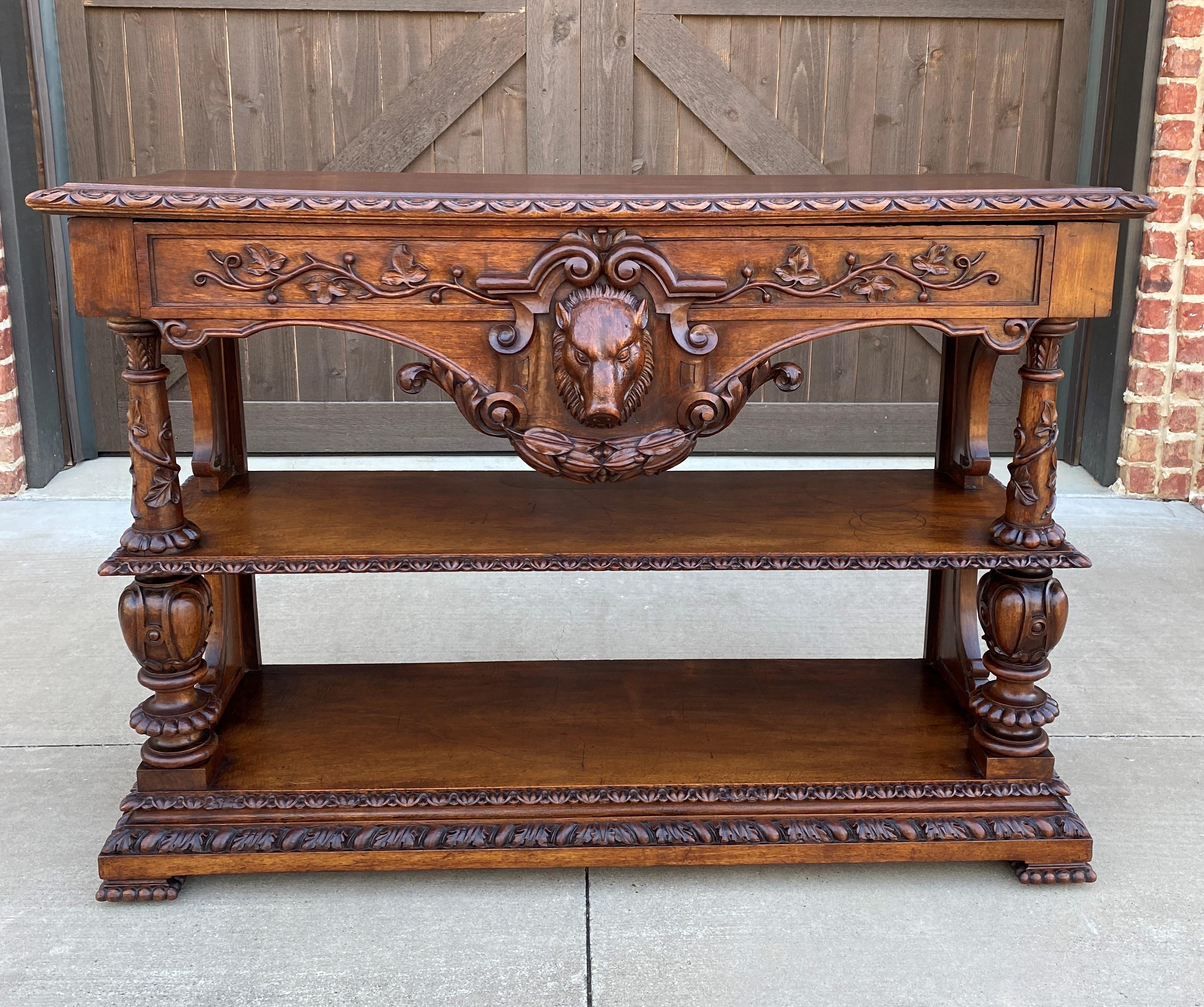 Antique French Server Console Table Sideboard Walnut Boars Head Mask Sofa Table 4