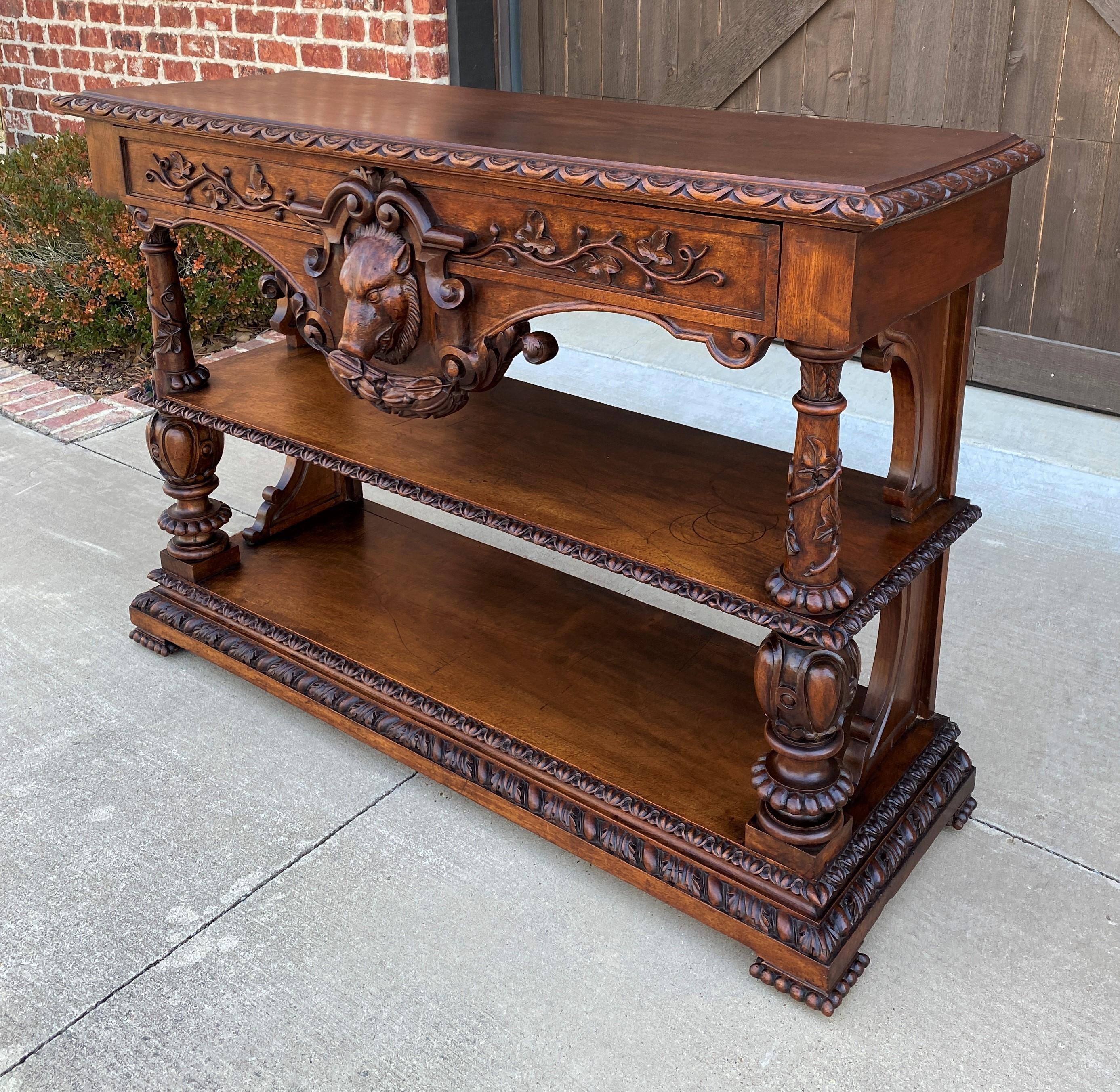 Antique French Server Console Table Sideboard Walnut Boars Head Mask Sofa Table 5