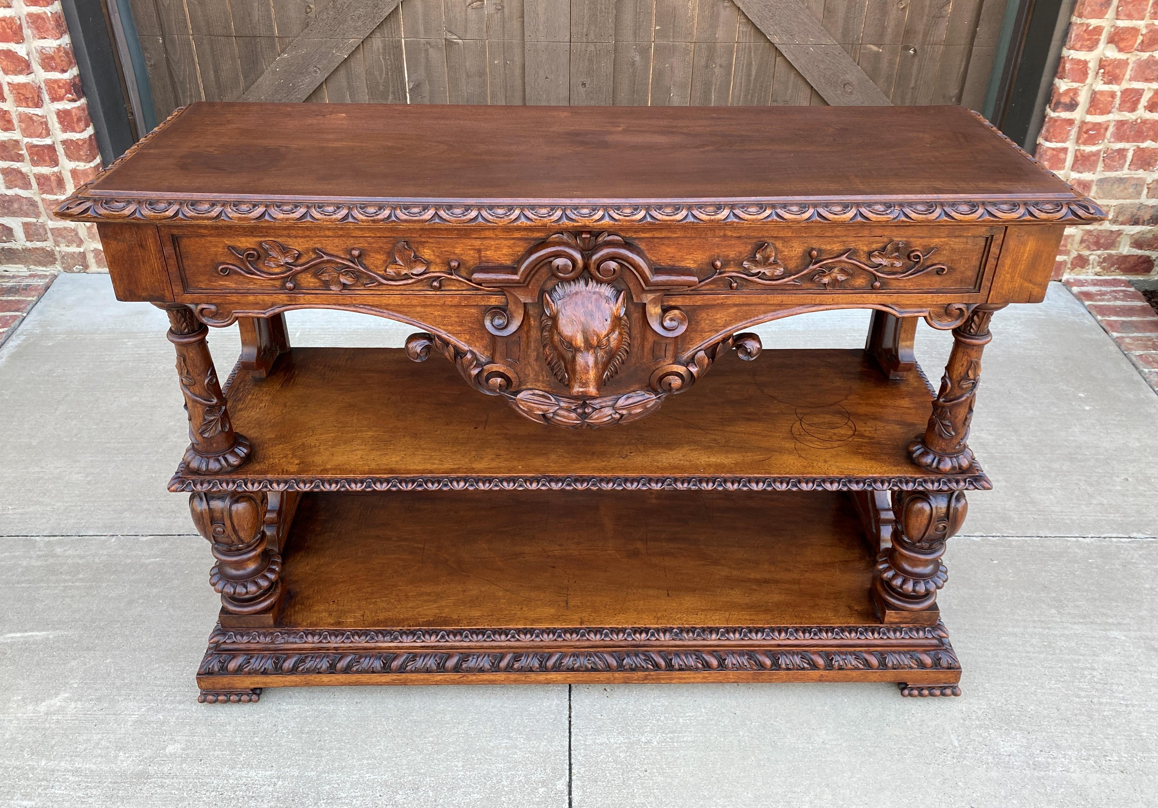 Antique French Server Console Table Sideboard Walnut Boars Head Mask Sofa Table 8