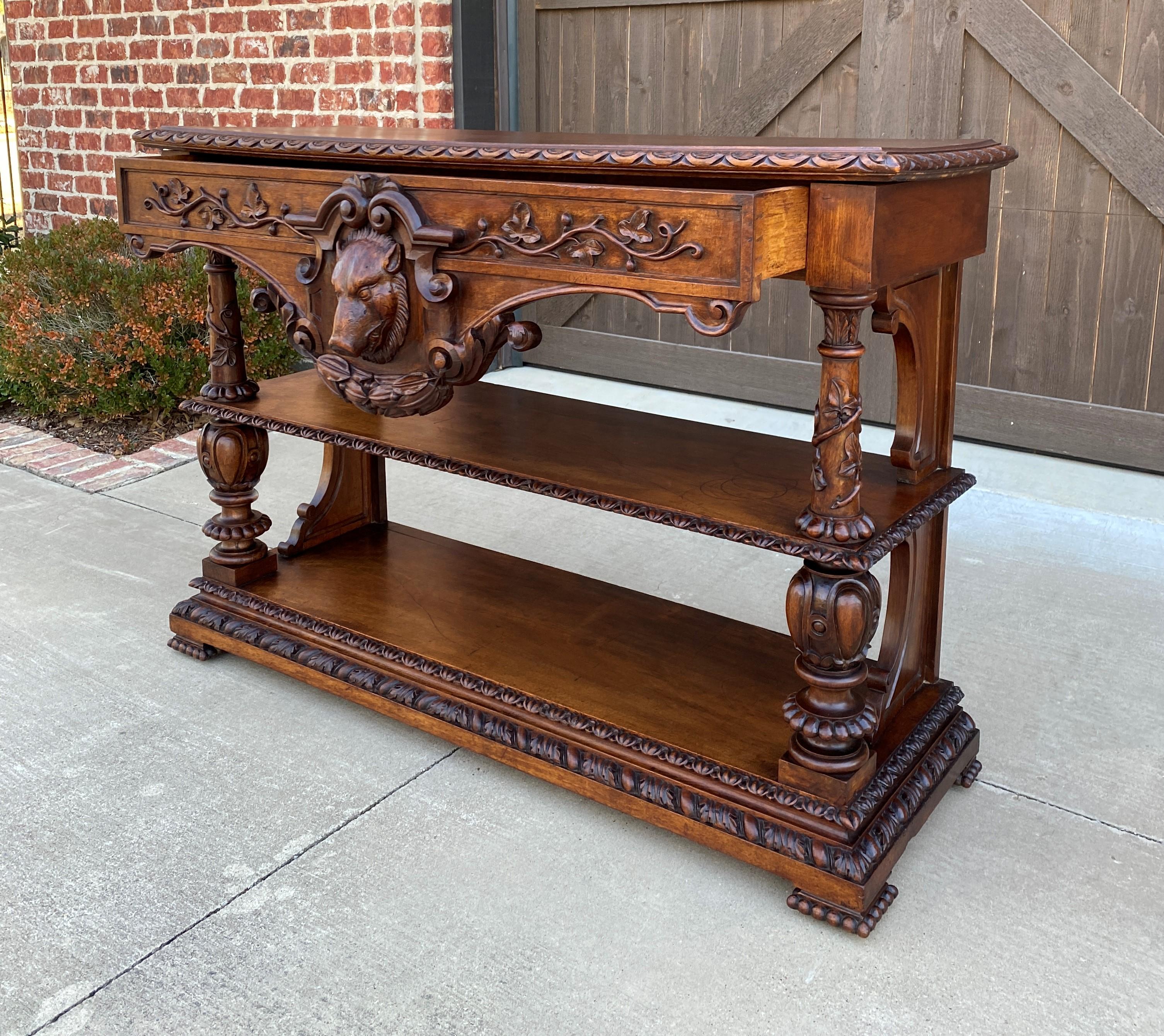 Gothic Antique French Server Console Table Sideboard Walnut Boars Head Mask Sofa Table