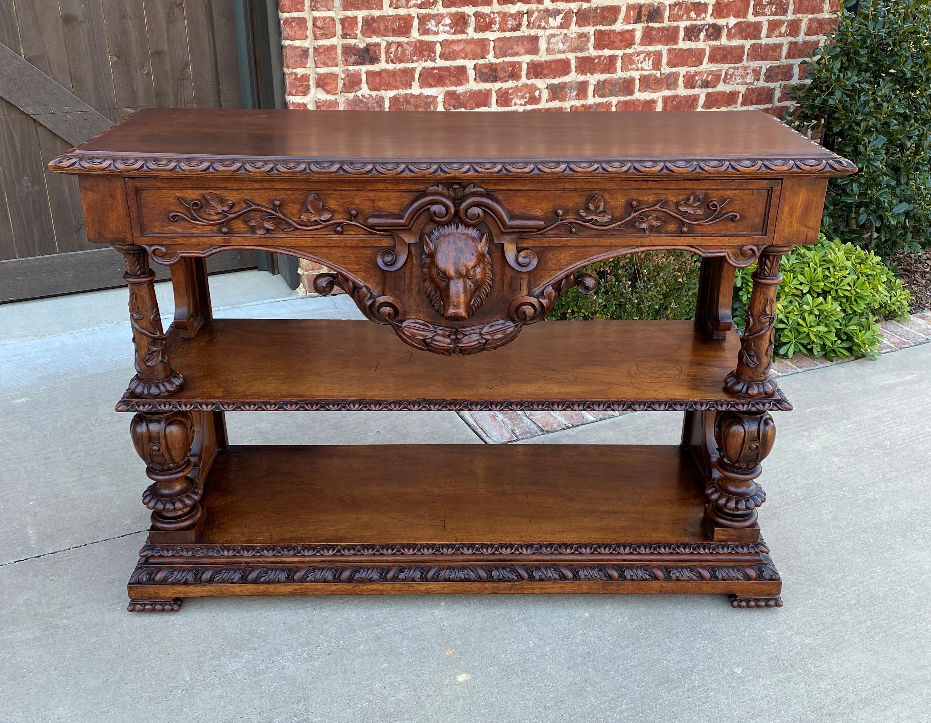 Carved Antique French Server Console Table Sideboard Walnut Boars Head Mask Sofa Table